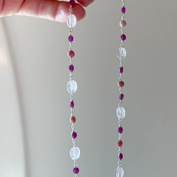 collana Atena - rubino, opale e quarzo rosa